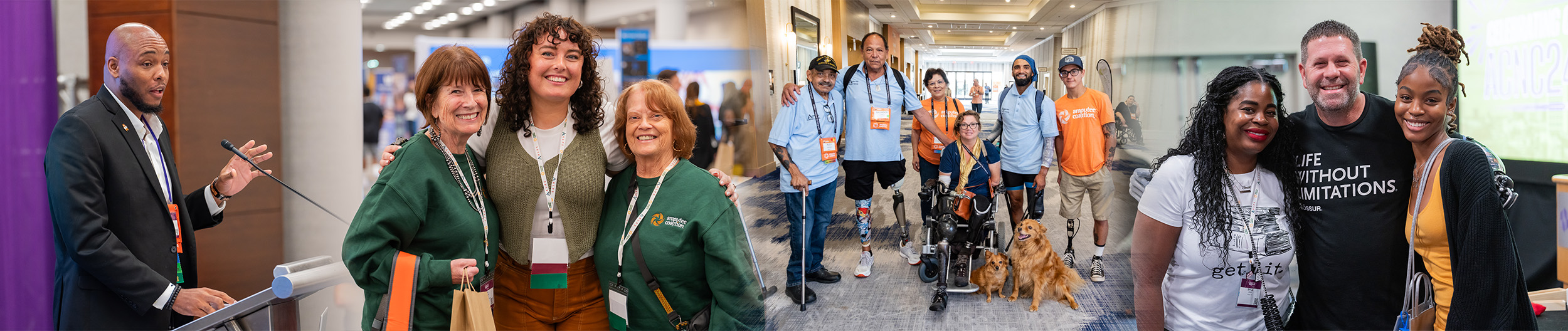 Collage of attendees, volunteers, vendors, and speakers from the Amputee Coalition's conference.